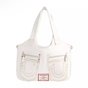 True Religion Denim Pocket Horseshoe Logo Shoulder Crossbody Bag White